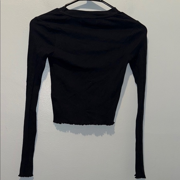 Topshop XS Black Long Sleeve Button-Up Cropped Top - Picture 8 of 9